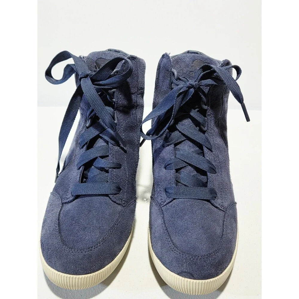 Sorel Out N About Wedge Booties Navy Blue Suede Retro Chic Street High Top SZ 9
